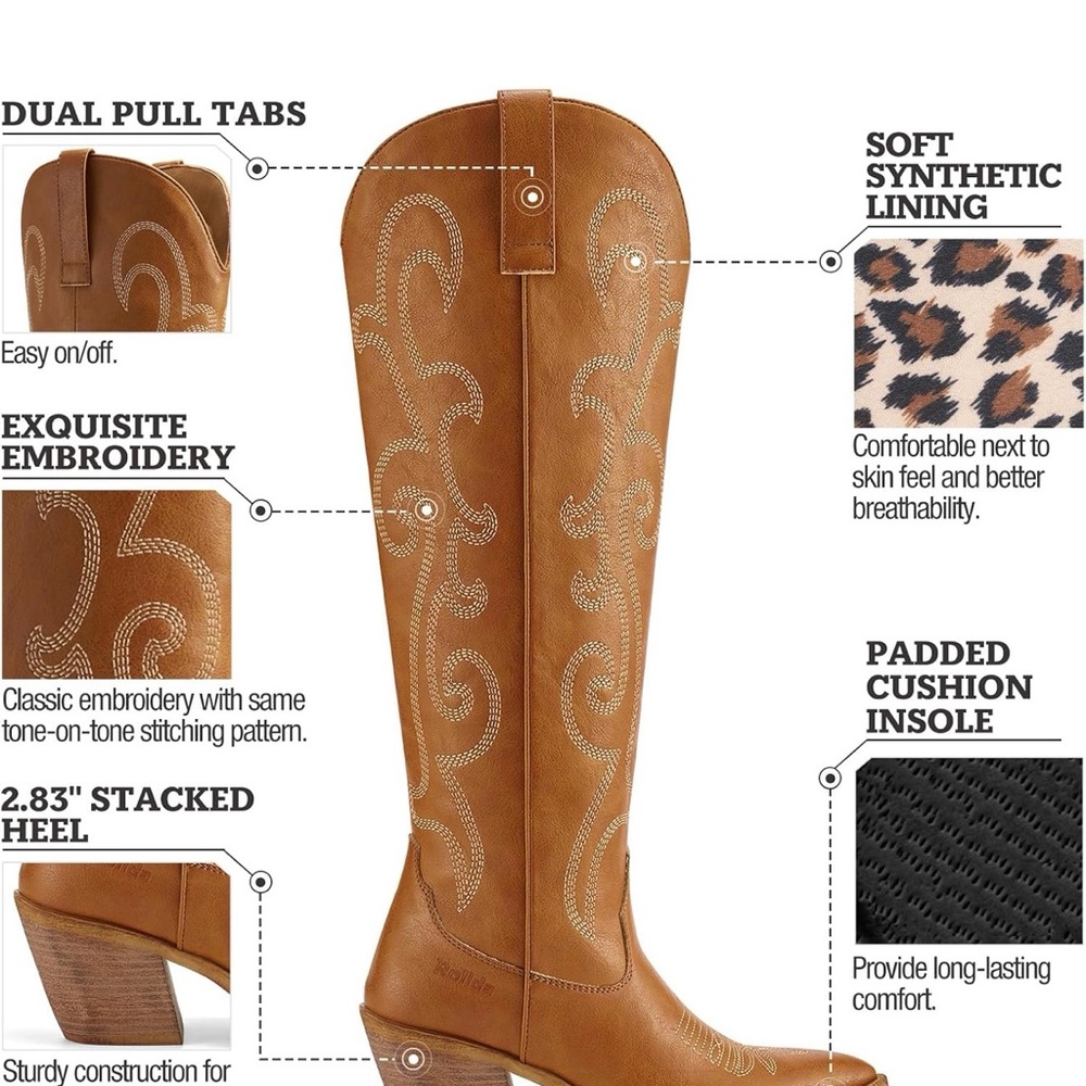 Elegant Brown Embroidered Heeled Boots - Picture 2 of 3